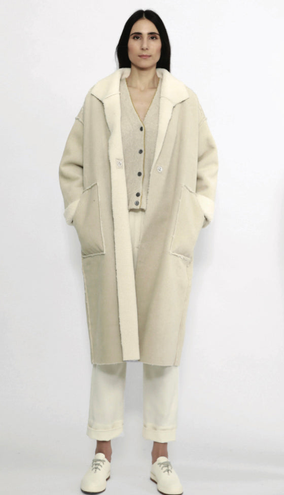 7115 by Szeki Off-White Faux Suede Long Coat