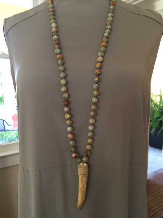 T. Marie Hand knotted Jasper and Antler Necklace