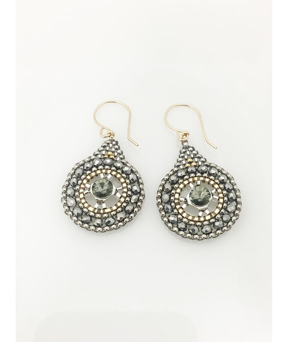 Miguel Ases Pyrite, Swarovski and Miyuki Seed Bead Earring