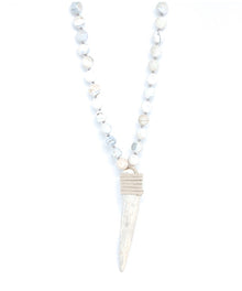  T. Marie Hand knotted White Agate and Antler Necklace